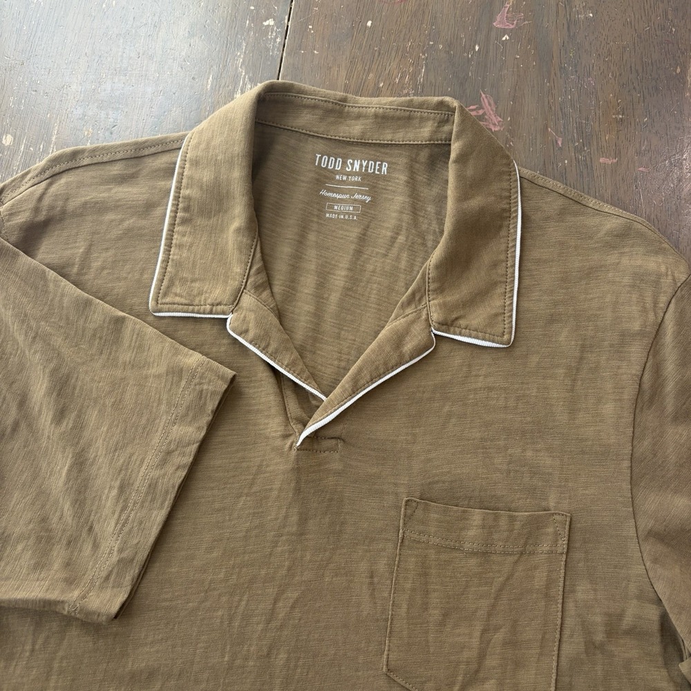 Todd Snyder Homespun Slub Polo Shirt Mens Medium Green Pocket Knit USA Casual